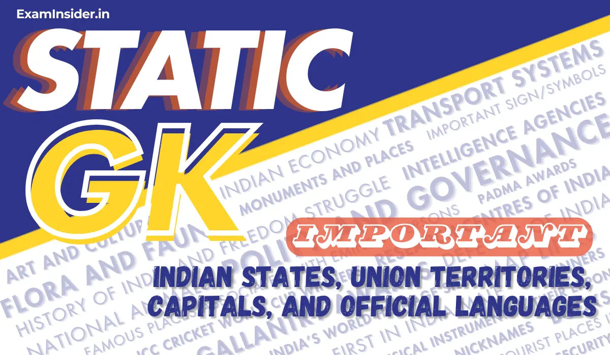Indian States, Union Territories, Capitals, and Official Languages
